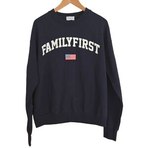 Family First Milano Sweater Mens Size Small Blue 100% Cotton American Flag